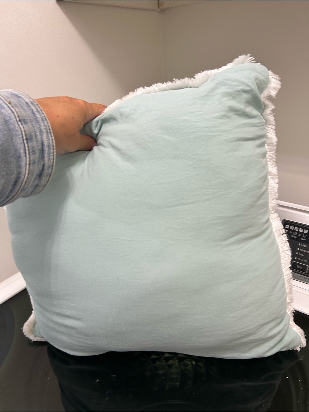 🔥$2 light blue soft Square Pillow with Fringe